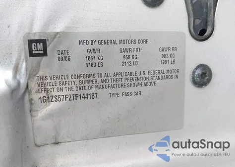 2007 Chevrolet Malibu Ls из США, поврежденный, VIN 1G1ZS57F27F144187